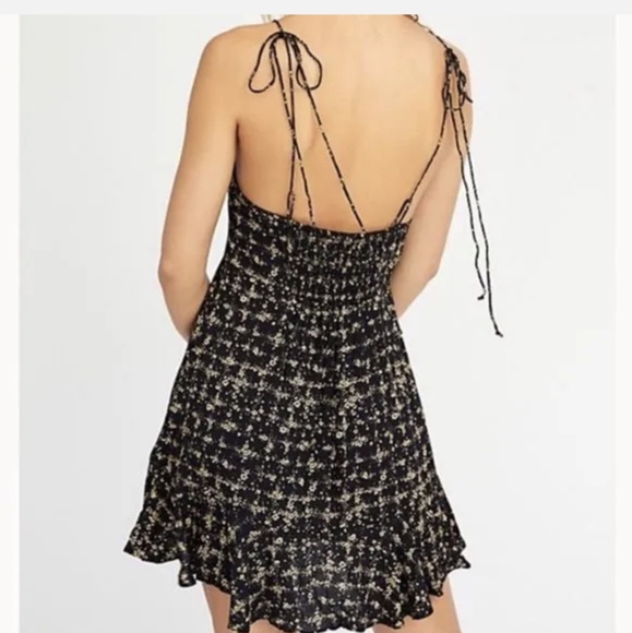 Free People Intimately Caught Up Ditsy Floral Black Slip Mini Dress - Picture 10 of 11